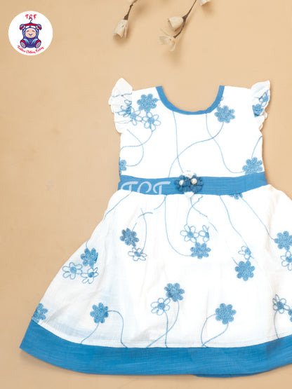 Grey Floral Printed - Girls Readymade Cotton Frocks