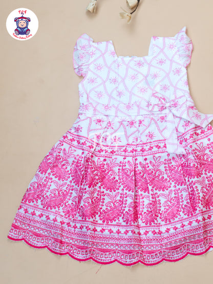 Pink Floral Printed - Girls Readymade Cotton Frocks