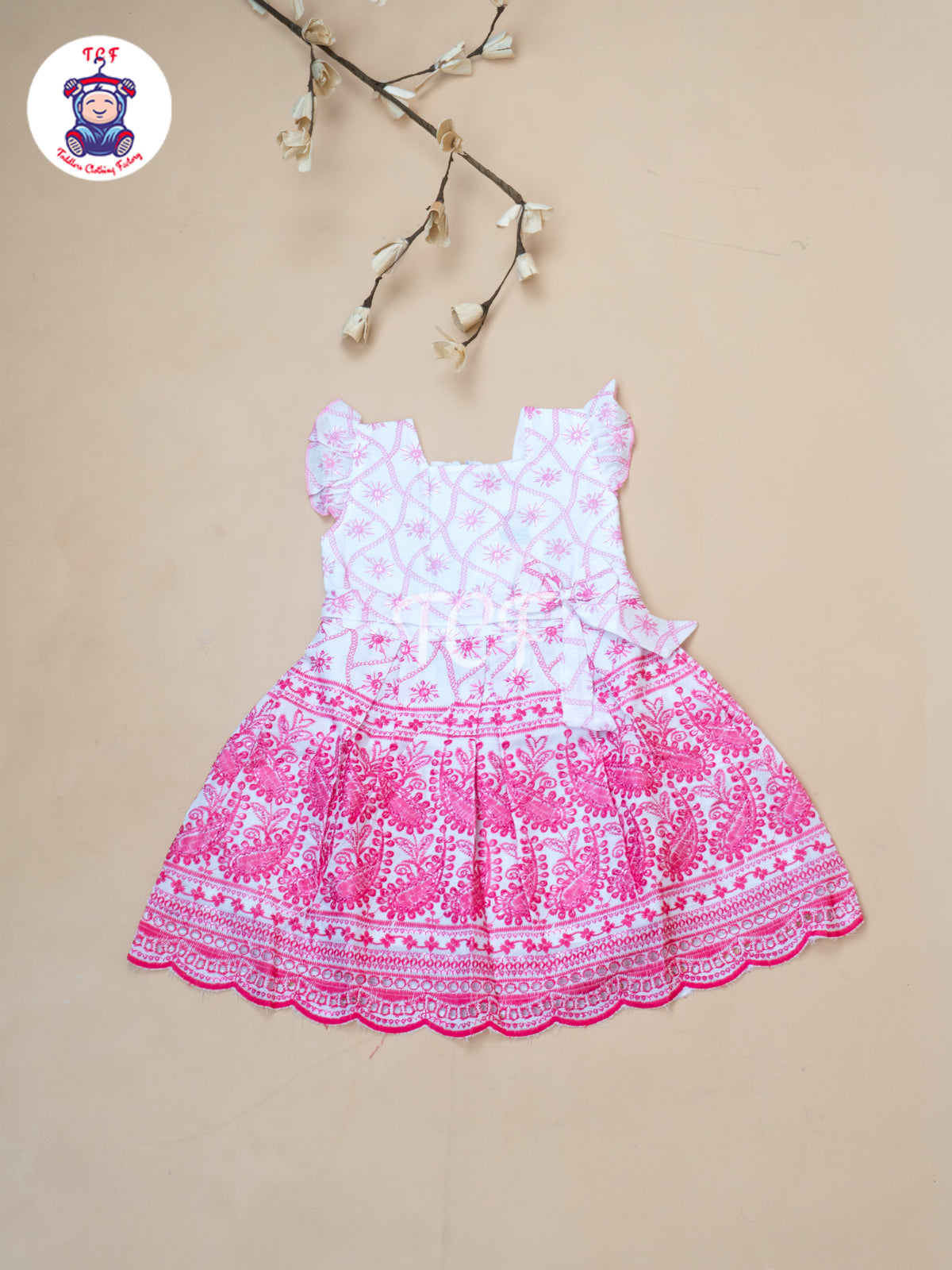 Pink Floral Printed - Girls Readymade Cotton Frocks
