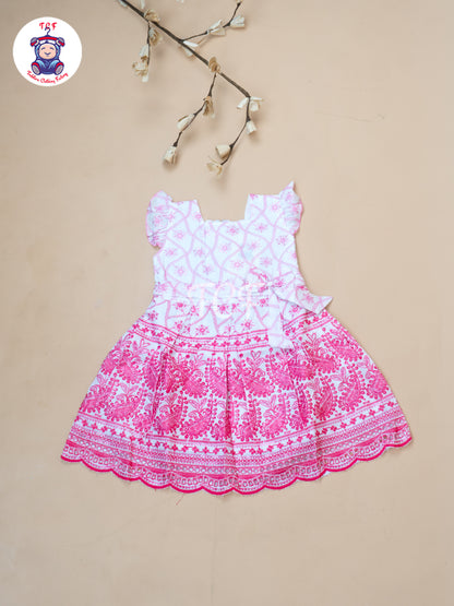 Pink Floral Printed - Girls Readymade Cotton Frocks