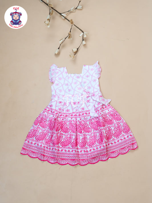 Pink Floral Printed - Girls Readymade Cotton Frocks