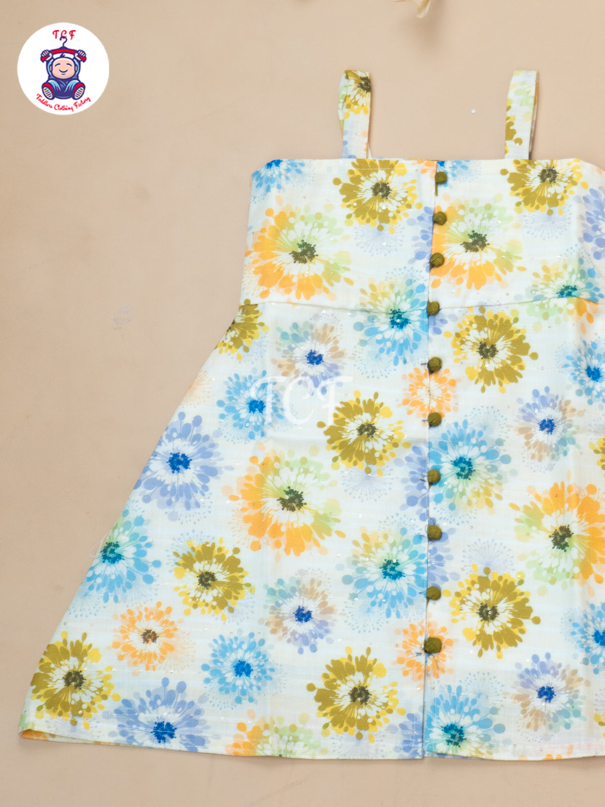 Mehandi Green Floral Printed - Girls Readymade Cotton Frocks
