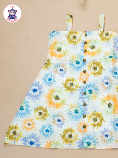 Mehandi Green Floral Printed - Girls Readymade Cotton Frocks