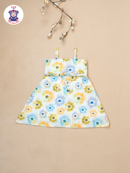 Mehandi Green Floral Printed - Girls Readymade Cotton Frocks