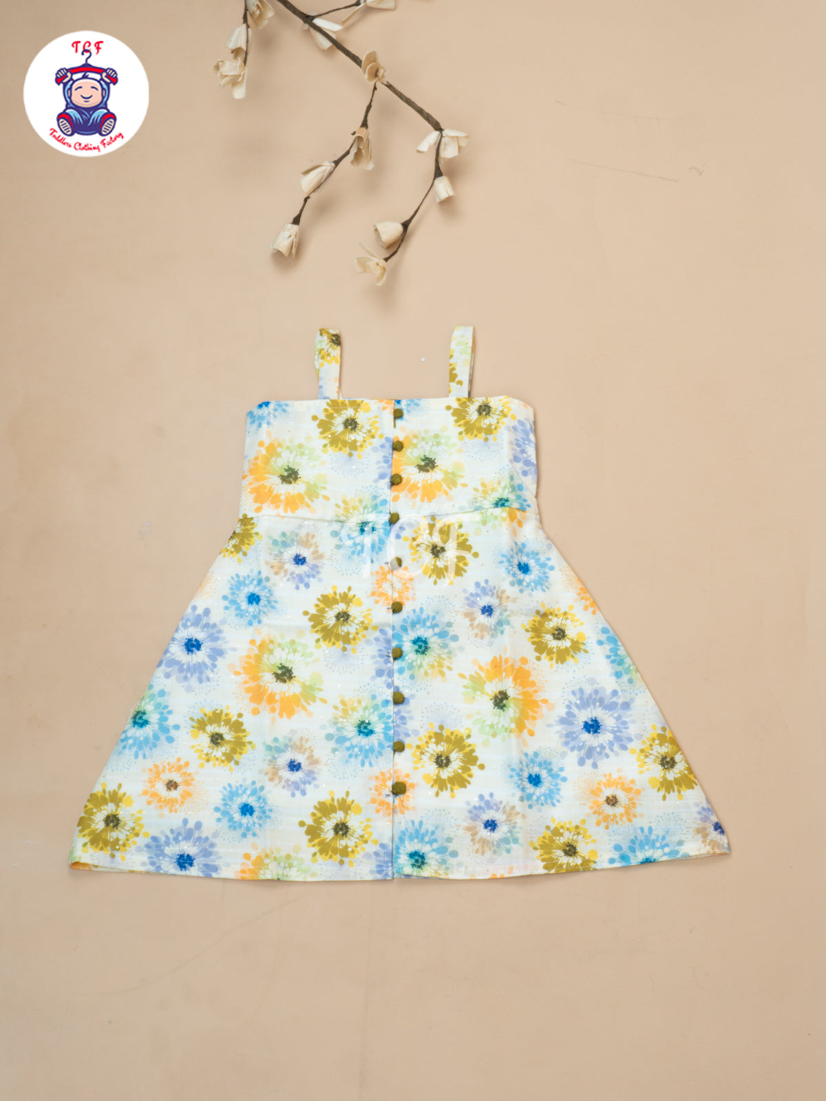 Mehandi Green Floral Printed - Girls Readymade Cotton Frocks