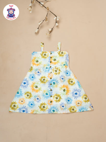Mehandi Green Floral Printed - Girls Readymade Cotton Frocks