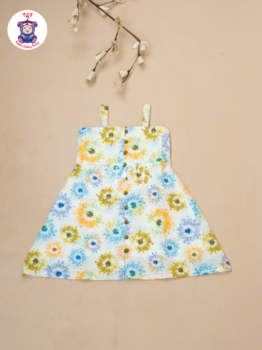 Mehandi Green Floral Printed - Girls Readymade Cotton Frocks