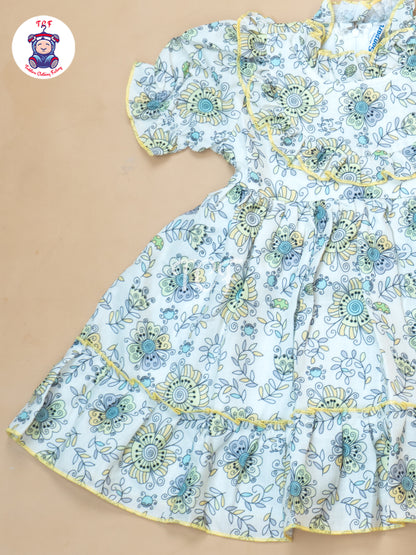 Yellow Floral Printed - Girls Readymade Cotton Frocks