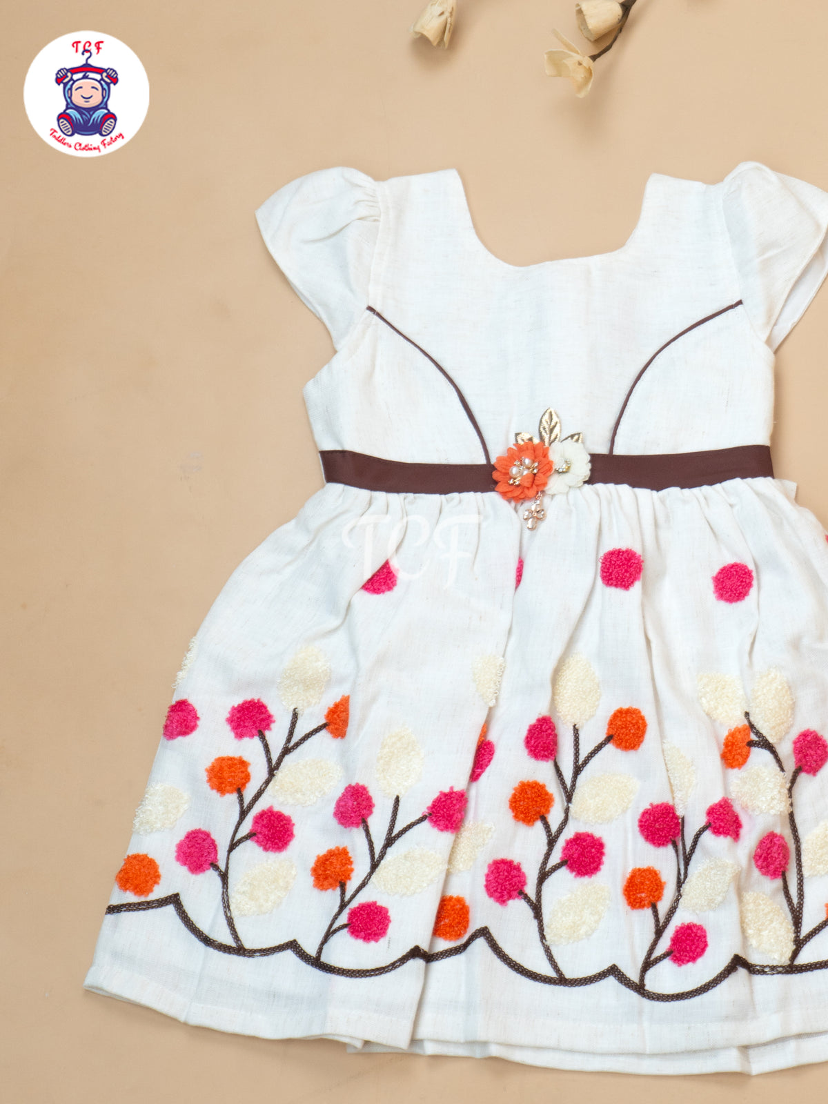Brown Floral Printed - Girls Readymade Cotton Frocks