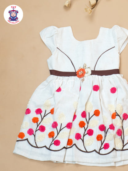 Brown Floral Printed - Girls Readymade Cotton Frocks