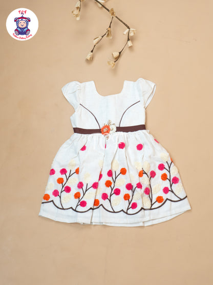 Brown Floral Printed - Girls Readymade Cotton Frocks