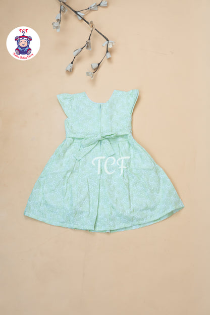 Pastel Green Floral Printed - Girls Readymade Cotton Frocks