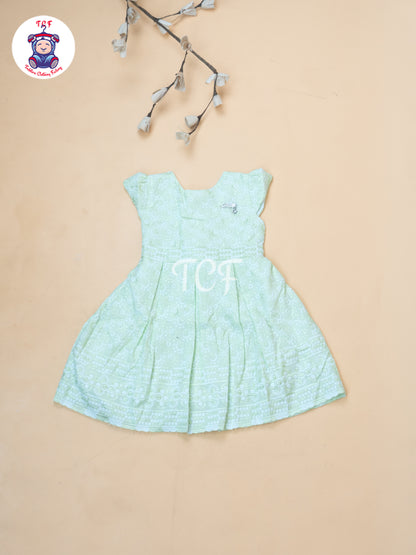 Pastel Green Floral Printed - Girls Readymade Cotton Frocks