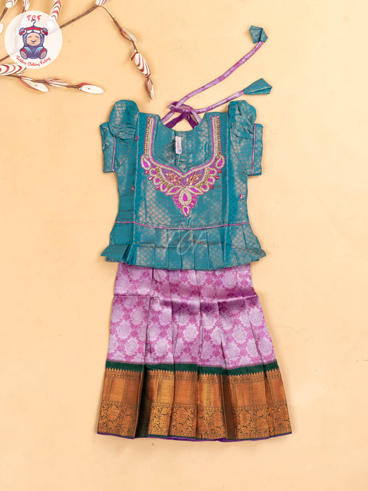 Green & Purple - Girls Readymade Pavadai Sattai