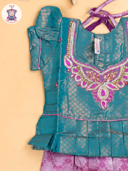 Green & Purple - Girls Readymade Pavadai Sattai