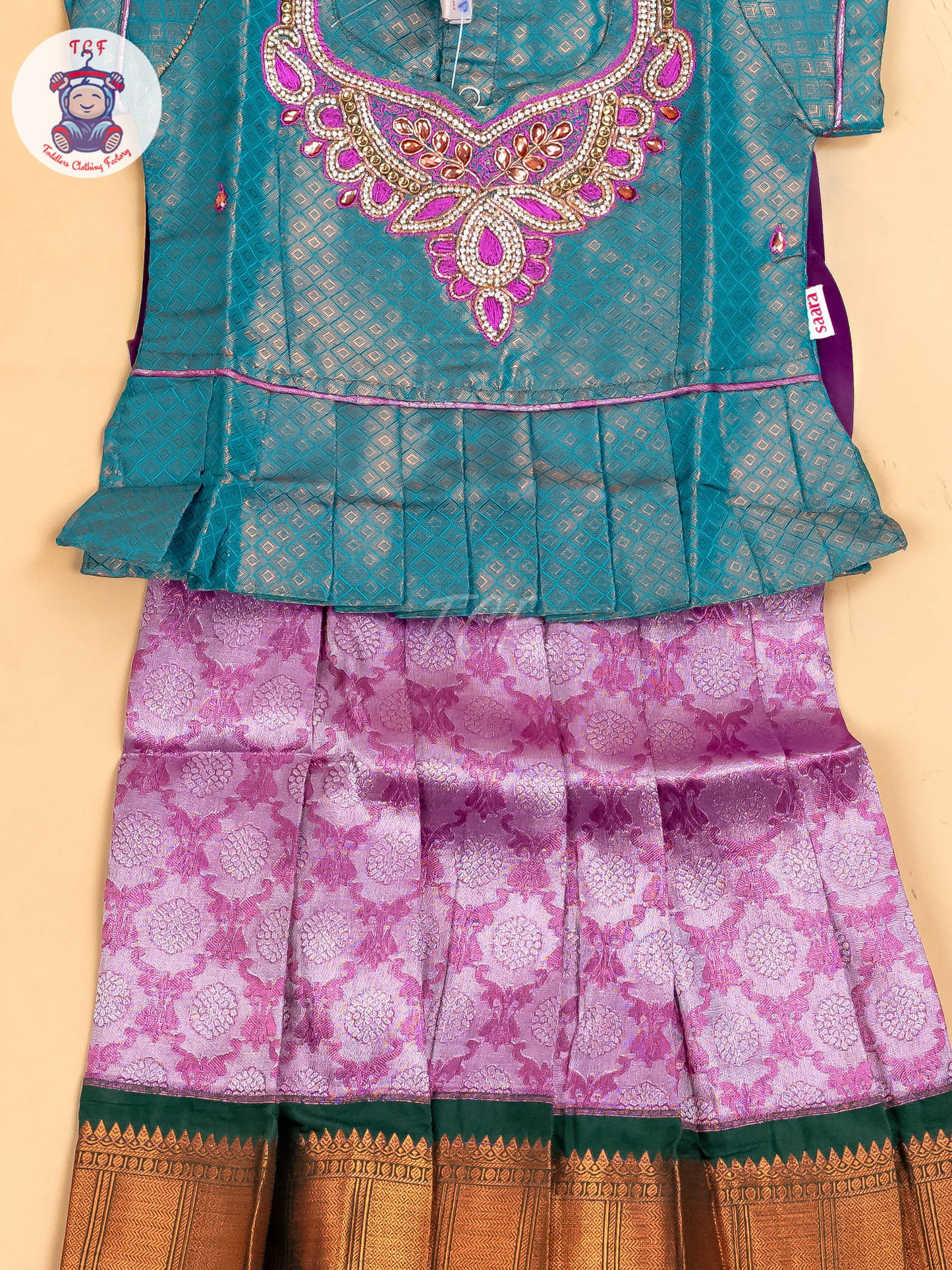 Green & Purple - Girls Readymade Pavadai Sattai