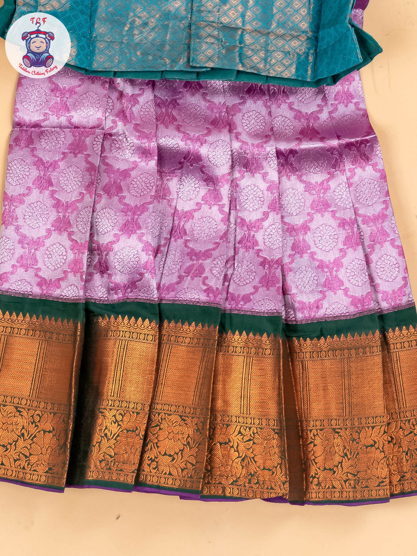 Green & Purple - Girls Readymade Pavadai Sattai
