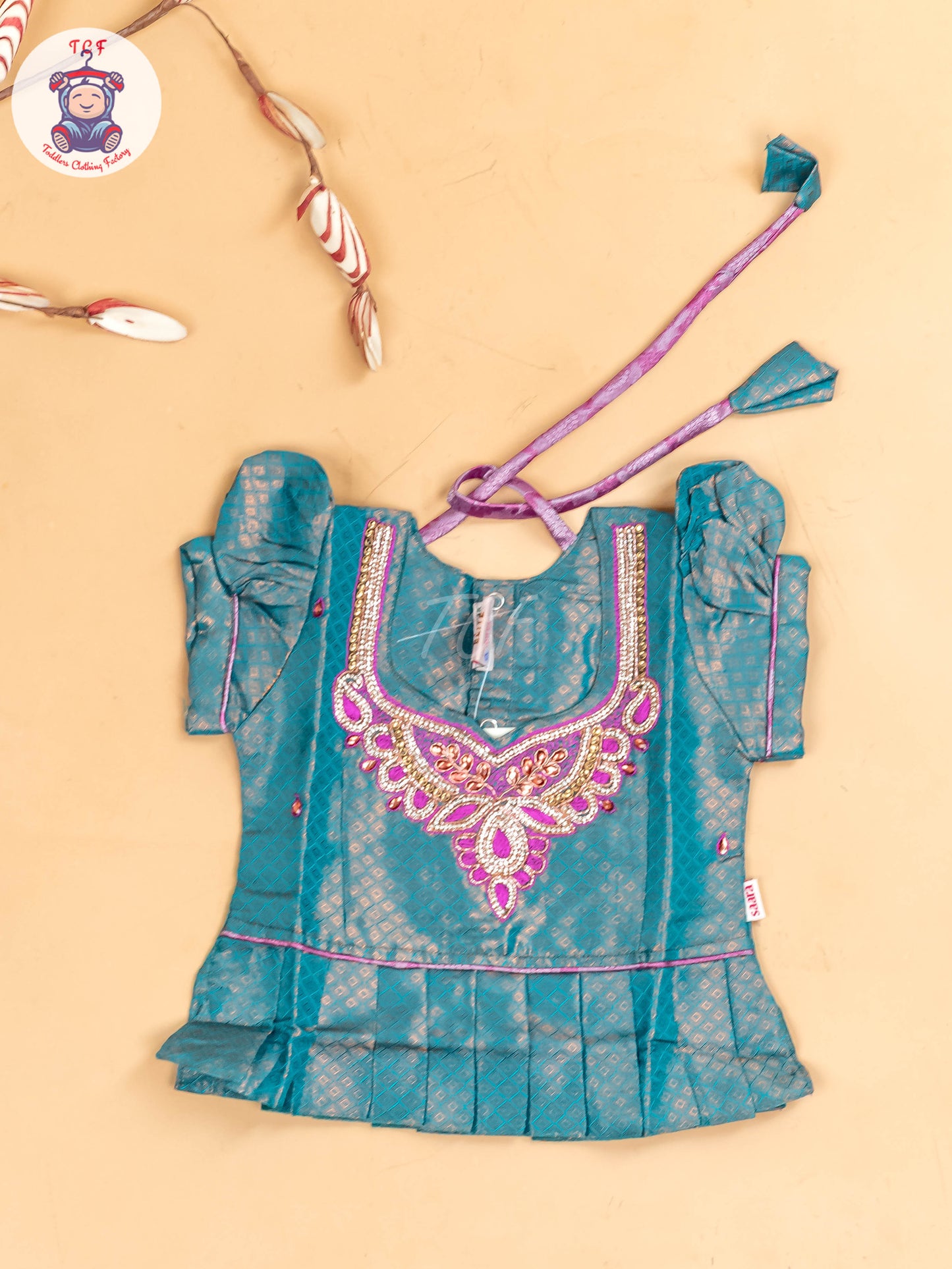 Green & Purple - Girls Readymade Pavadai Sattai