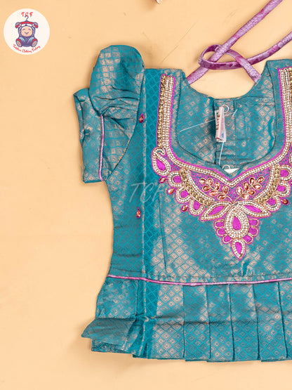 Green & Purple - Girls Readymade Pavadai Sattai