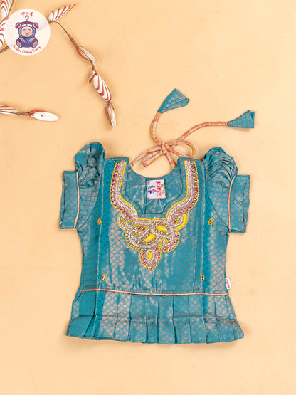 Green & Rust - Girls Readymade Pavadai Sattai