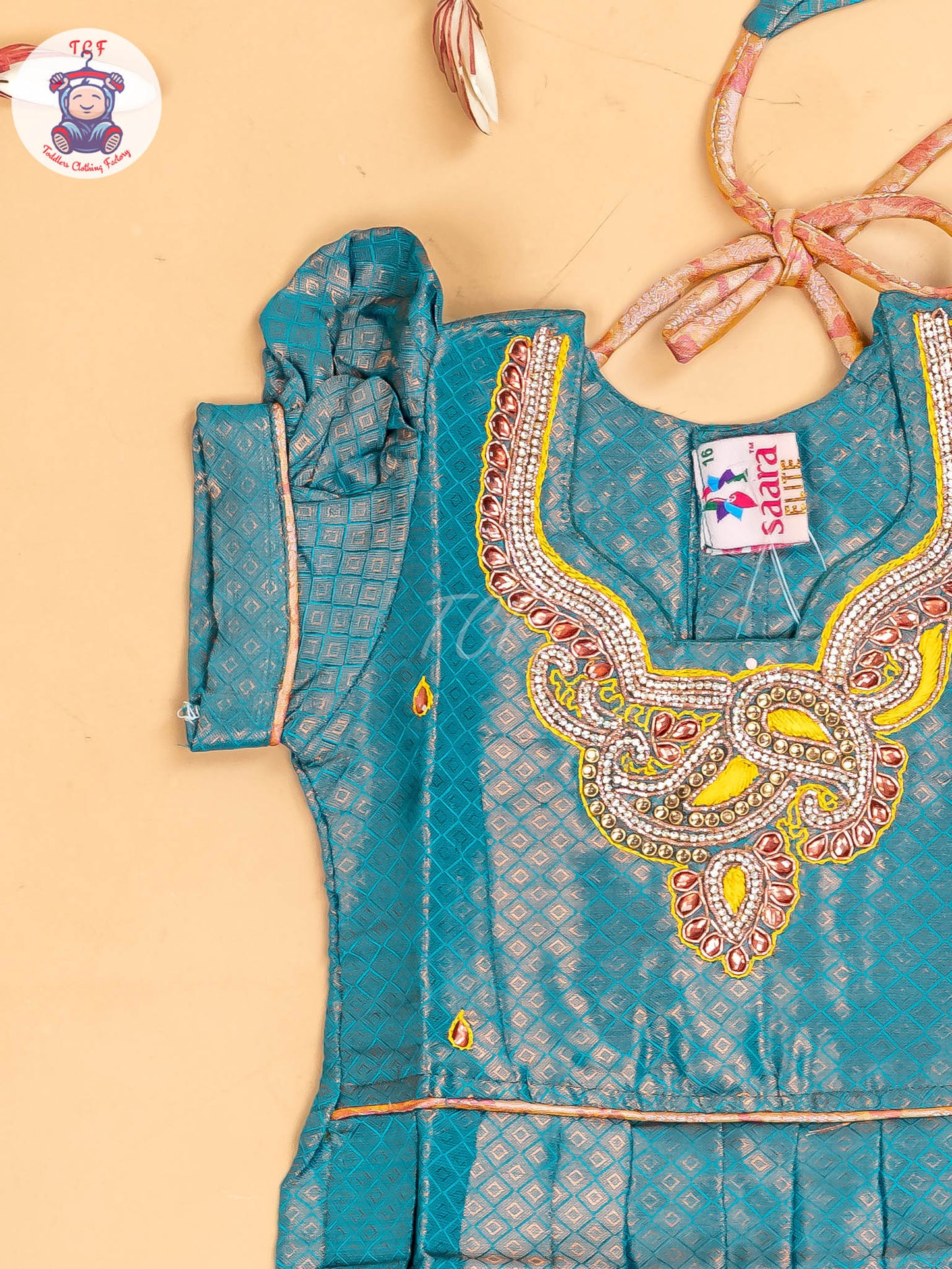 Green & Rust - Girls Readymade Pavadai Sattai