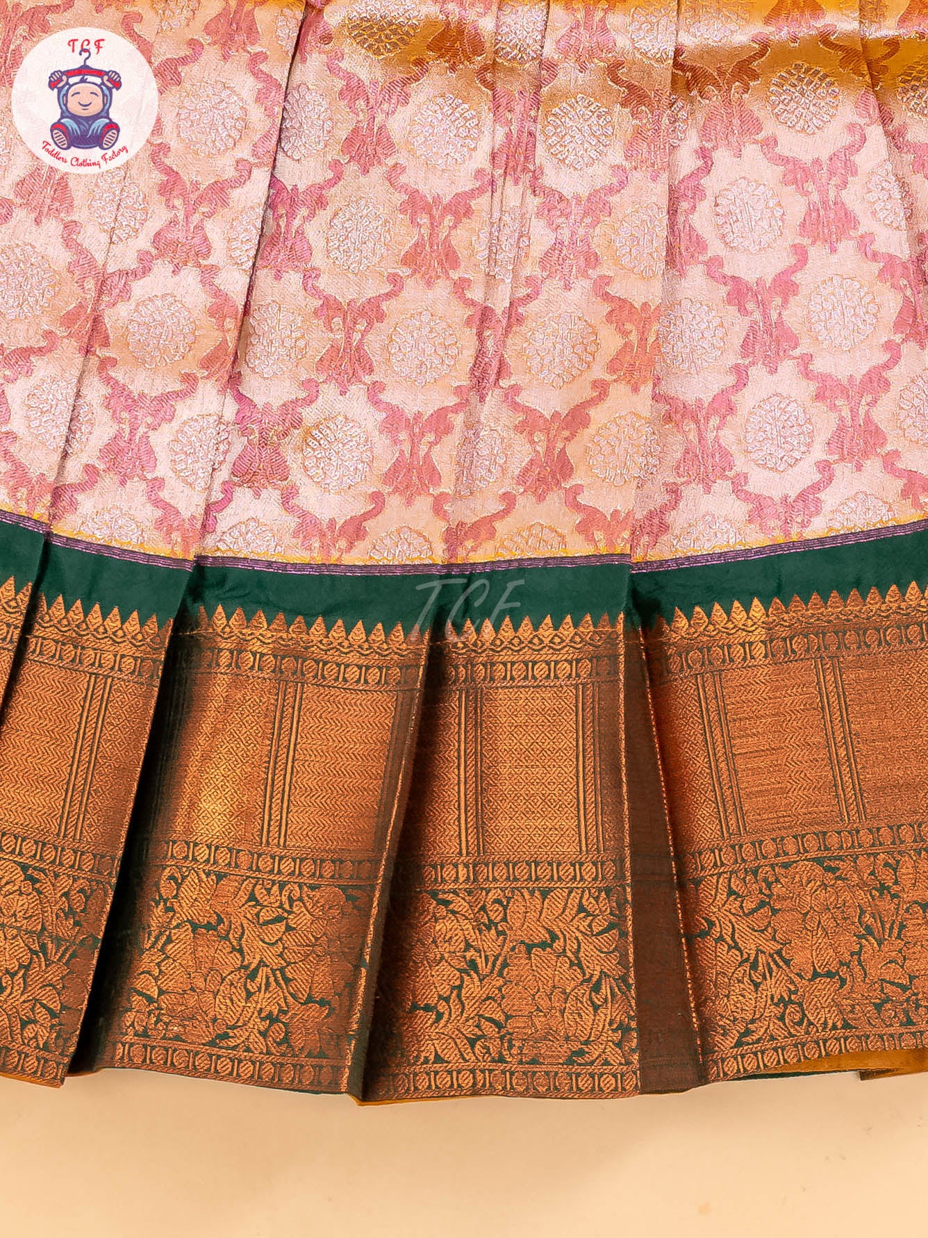 Green & Rust - Girls Readymade Pavadai Sattai
