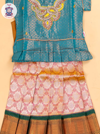 Green & Rust - Girls Readymade Pavadai Sattai