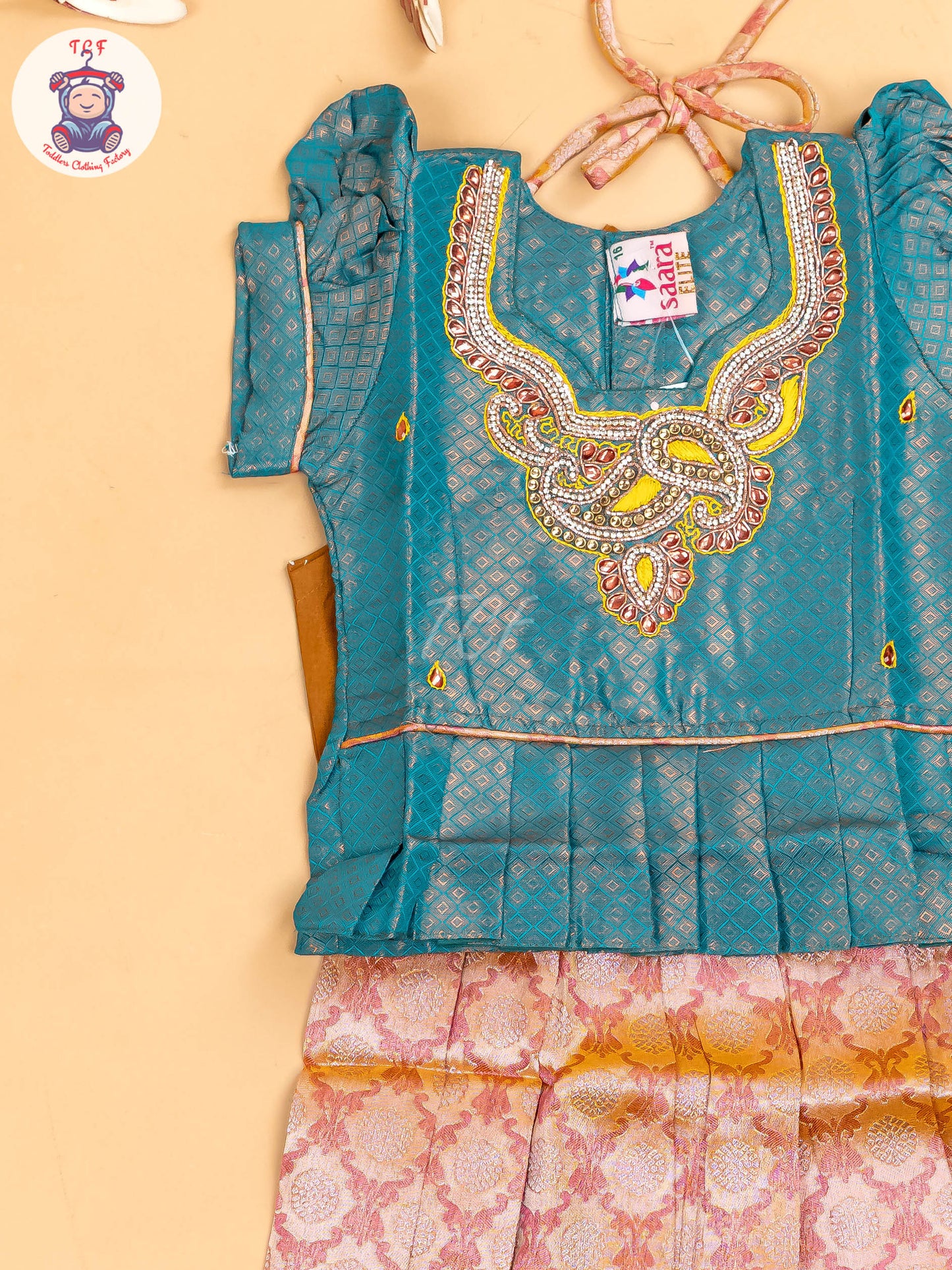 Green & Rust - Girls Readymade Pavadai Sattai