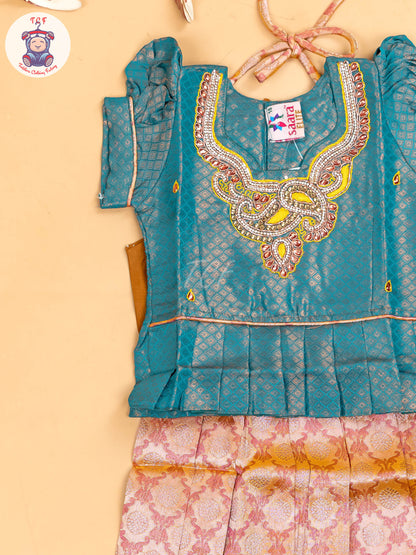 Green & Rust - Girls Readymade Pavadai Sattai
