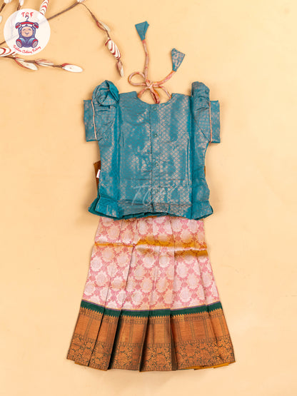 Green & Rust - Girls Readymade Pavadai Sattai