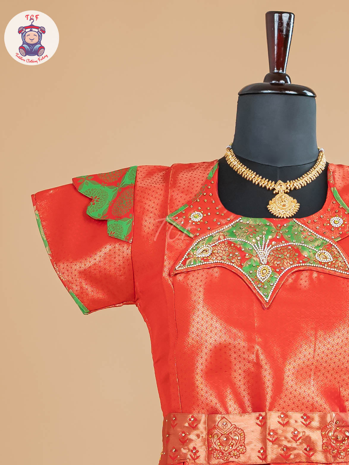 Rust & Parrot Green - Girls Readymade Pavadai Sattai