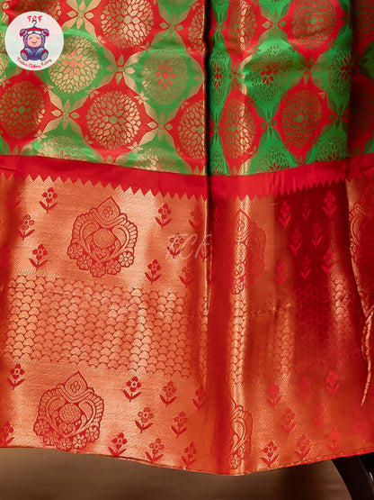 Rust & Parrot Green - Girls Readymade Pavadai Sattai