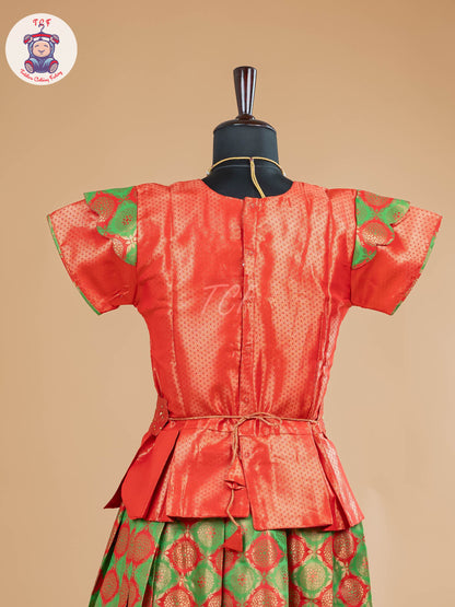 Rust & Parrot Green - Girls Readymade Pavadai Sattai