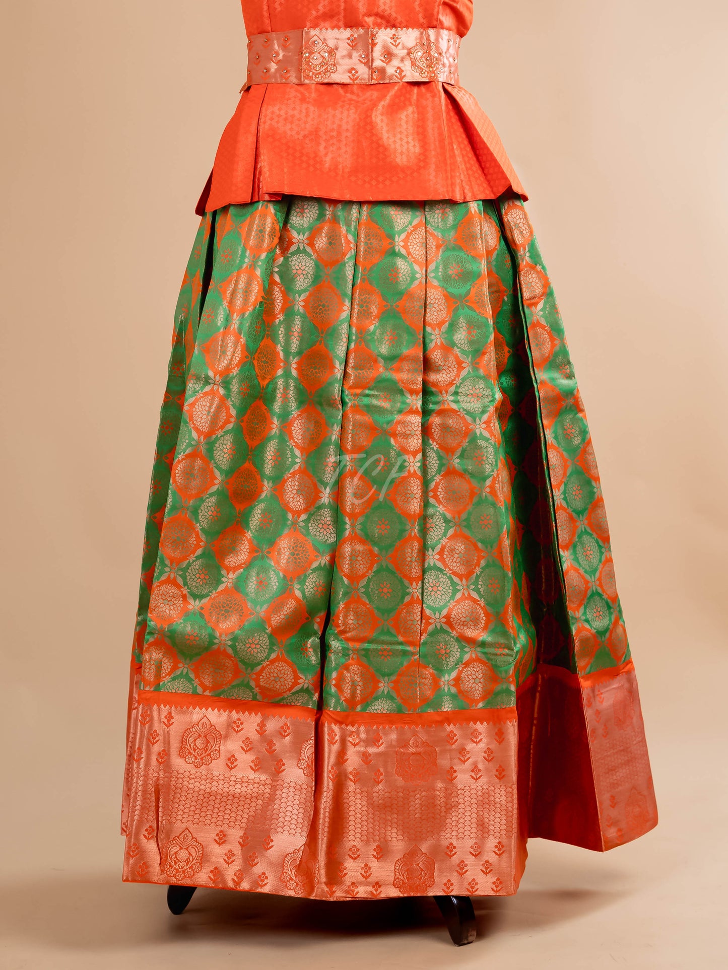 Orange & Parrot Green - Girls Readymade Pavadai Sattai