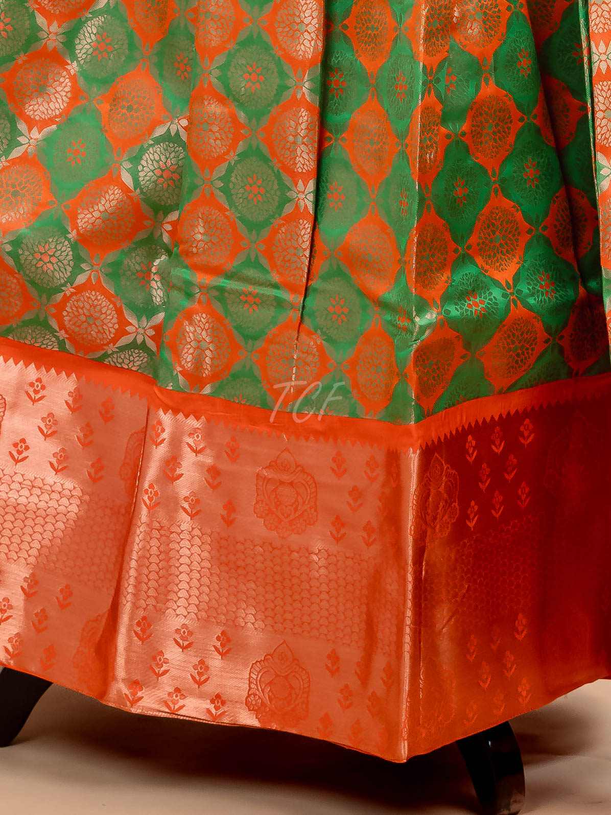 Orange & Parrot Green - Girls Readymade Pavadai Sattai