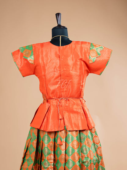 Orange & Parrot Green - Girls Readymade Pavadai Sattai