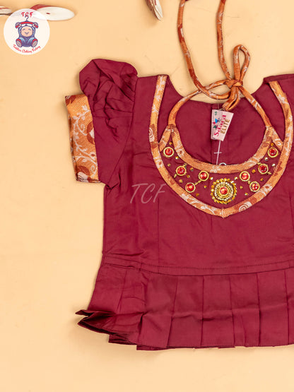 Maroon - Girls Readymade Pavadai Sattai