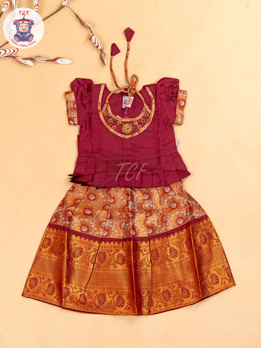 Maroon - Girls Readymade Pavadai Sattai