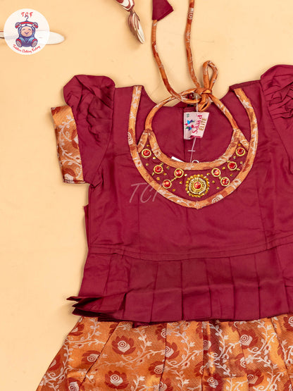 Maroon - Girls Readymade Pavadai Sattai