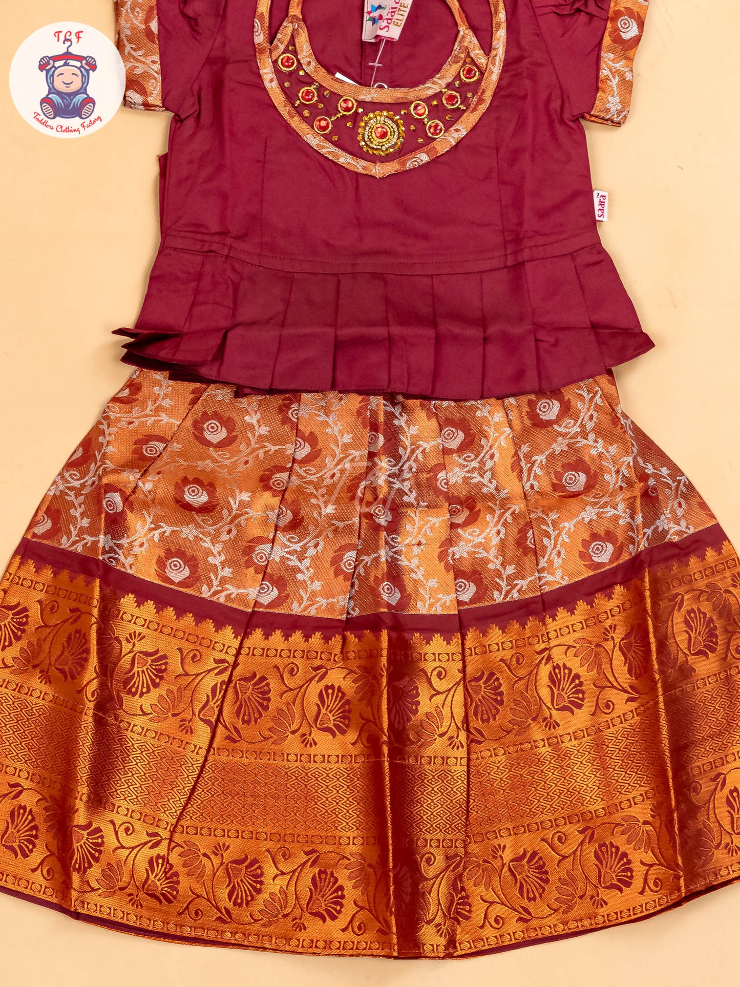 Maroon - Girls Readymade Pavadai Sattai