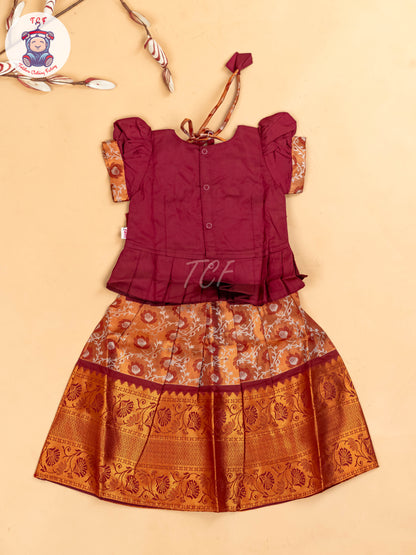 Maroon - Girls Readymade Pavadai Sattai