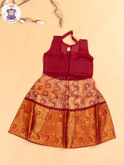Maroon - Girls Readymade Pavadai Sattai