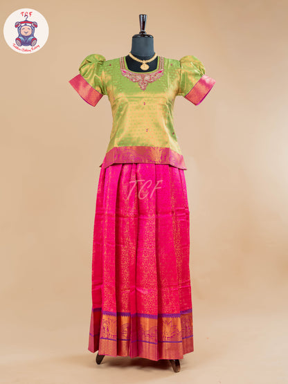 Mehandi Green & Pink - Girls Readymade Pavadai Sattai