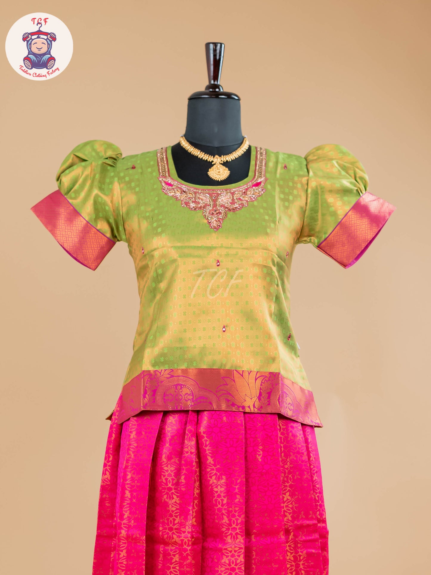 Mehandi Green & Pink - Girls Readymade Pavadai Sattai