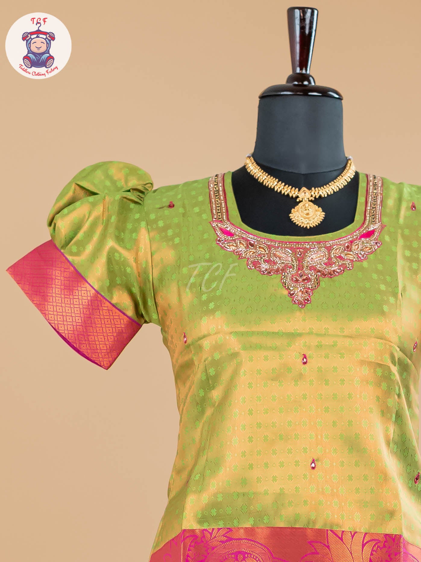 Mehandi Green & Pink - Girls Readymade Pavadai Sattai