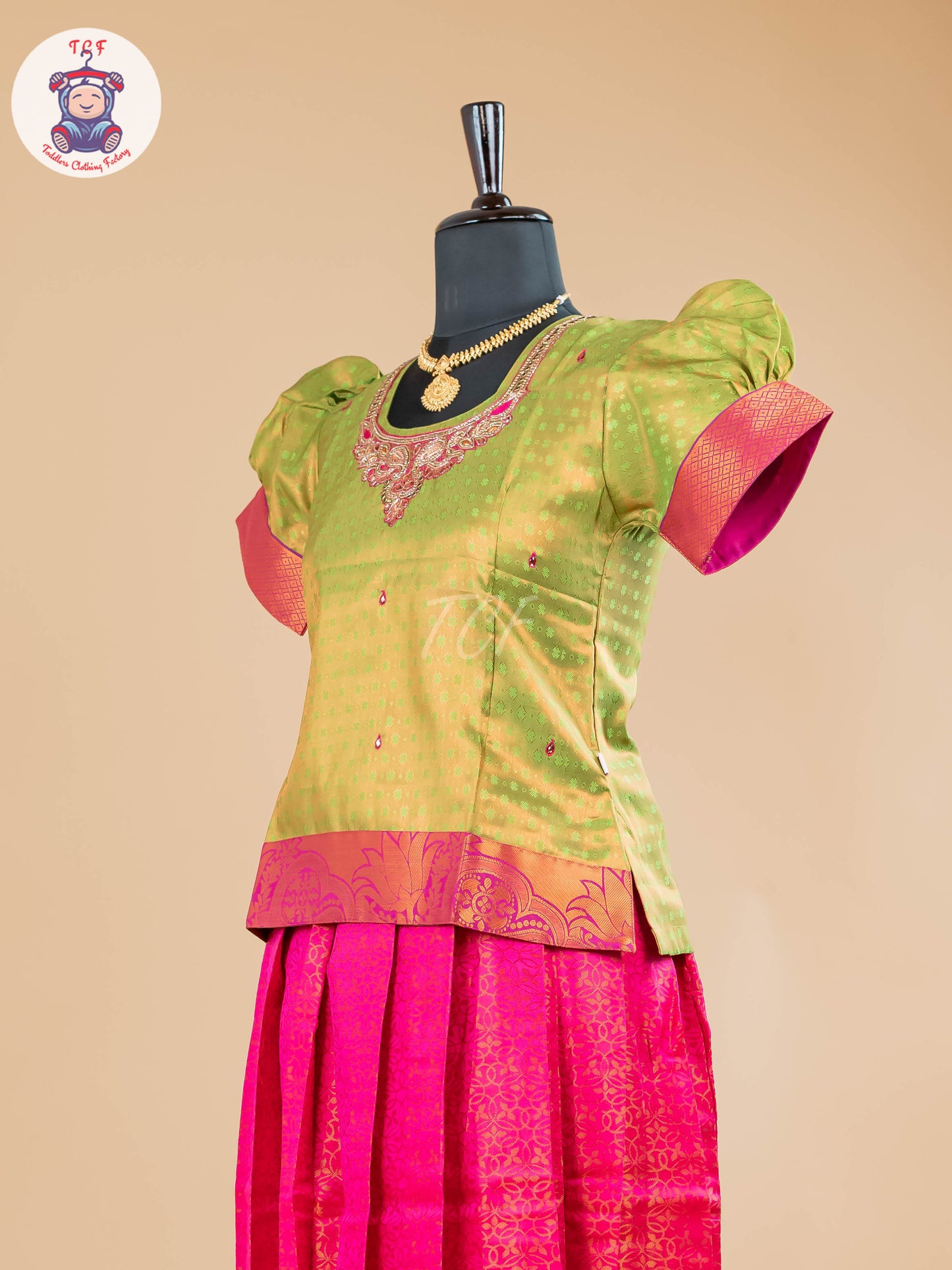 Mehandi Green & Pink - Girls Readymade Pavadai Sattai