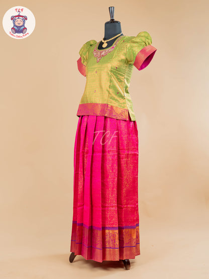 Mehandi Green & Pink - Girls Readymade Pavadai Sattai