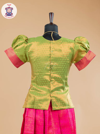Mehandi Green & Pink - Girls Readymade Pavadai Sattai