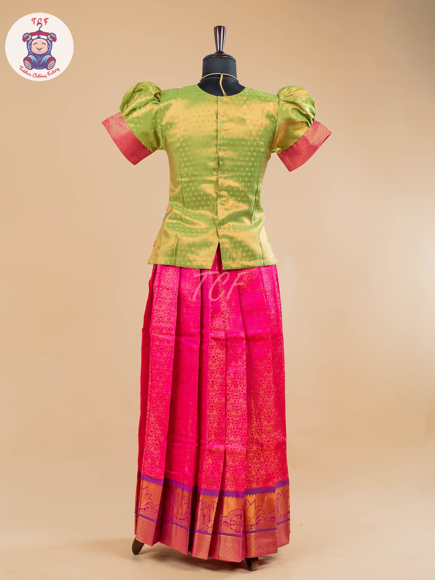Mehandi Green & Pink - Girls Readymade Pavadai Sattai