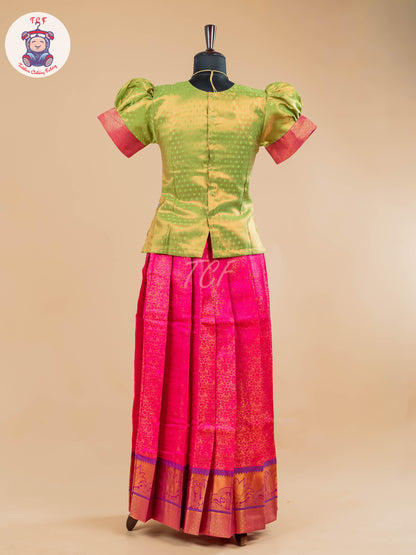 Mehandi Green & Pink - Girls Readymade Pavadai Sattai